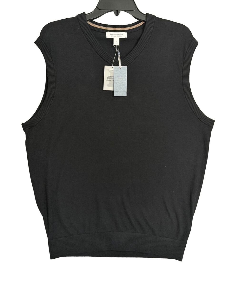 Daniel Cremieux Sweater Vest Men's Large Supima Cotton Cashmere Black NWT